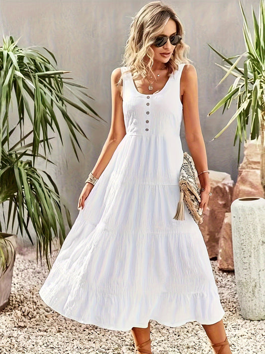 White Ruffle Hem Tiered Midi Dress