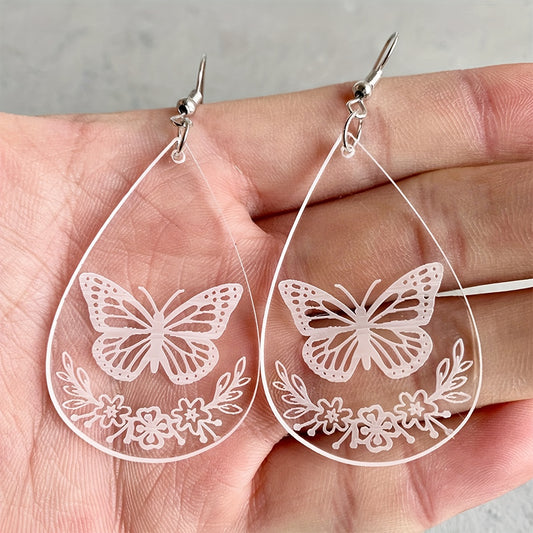 White Butterfly and Floral Dangle Earrings