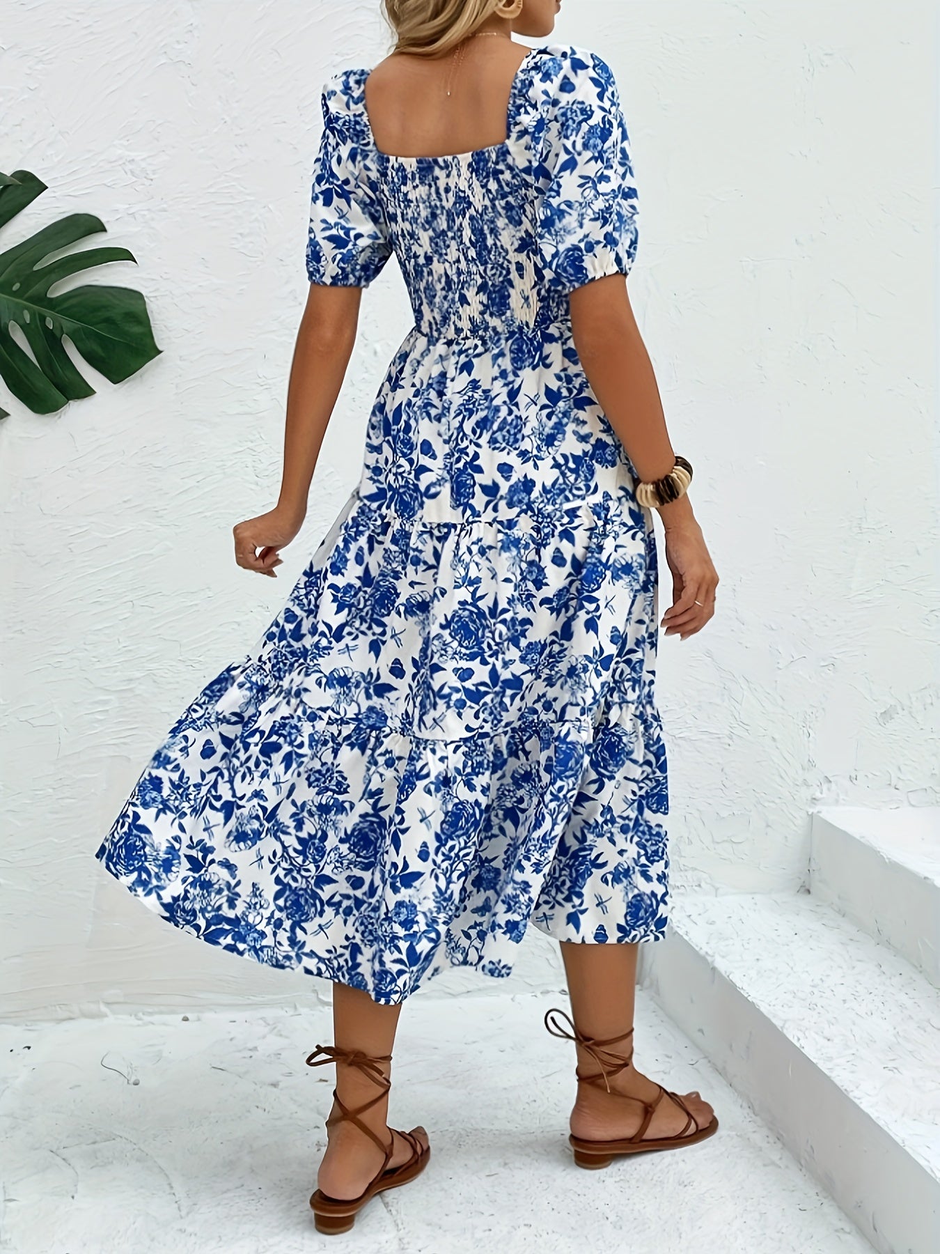 Floral Short Sleeve Midi Dress In 2 Colors