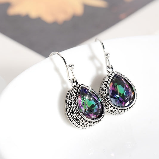 Teardrop Crystal With Silver Inlaid Earrings