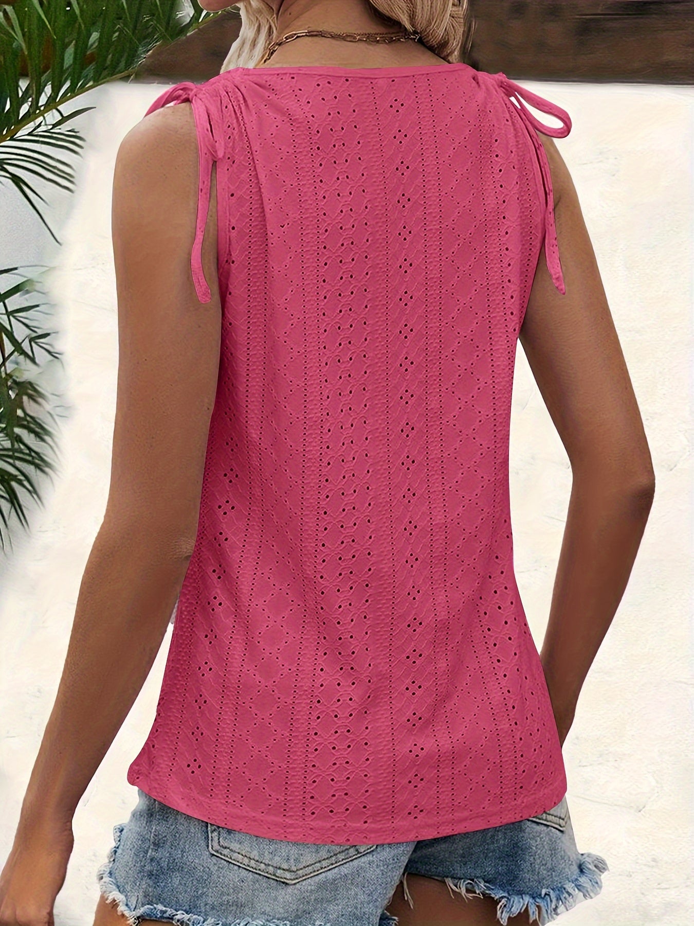 Eyelet Button Trimmed Tank Top In Various Colors