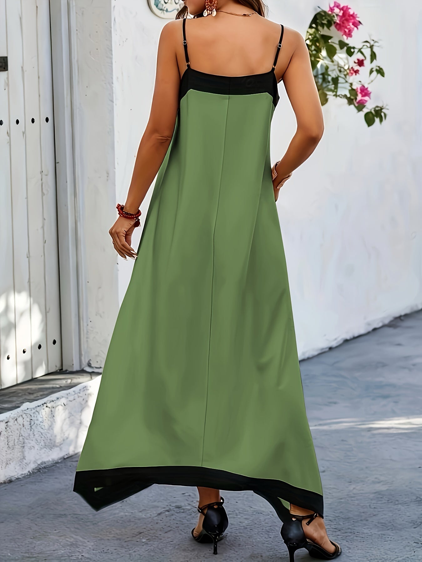 Contrast Trim V Neck Maxi Dress In Various Colors