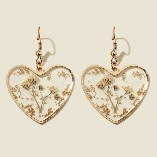 Bohemian Dried Flower Heart Shaped Earrings