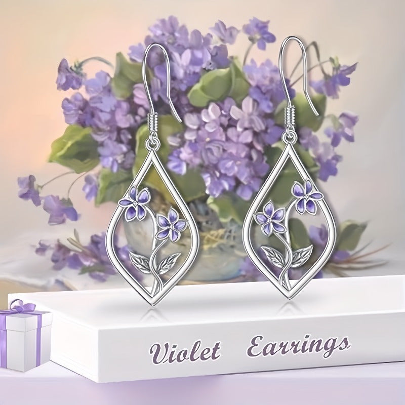 Floral Purple Petal Drop Earrings