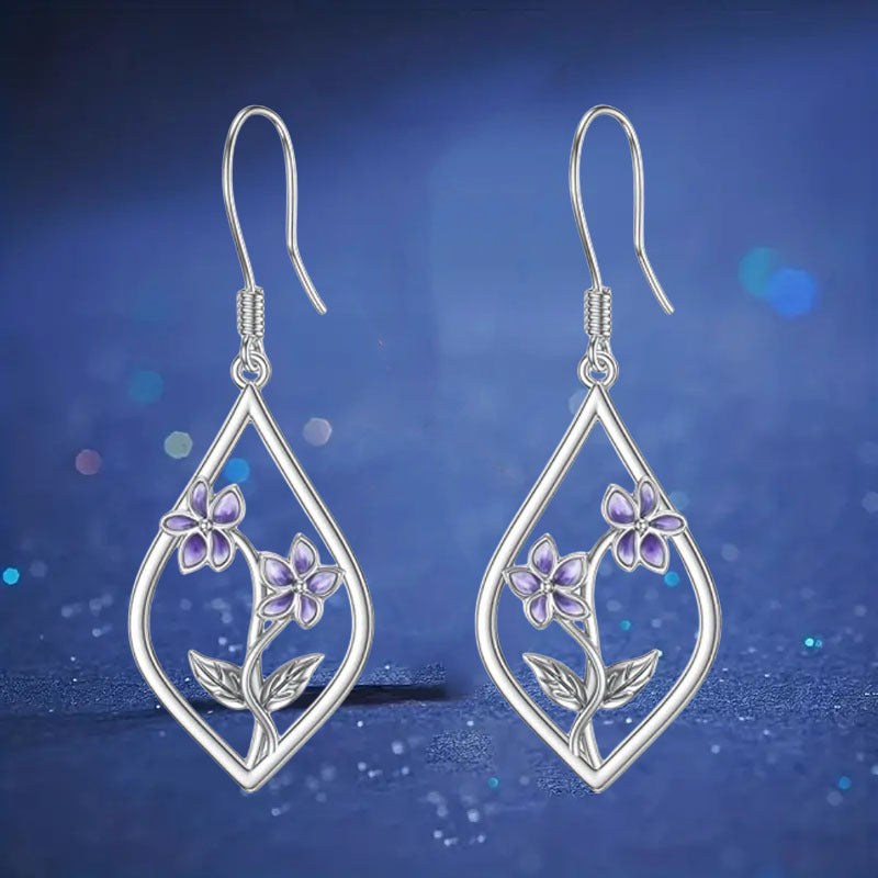 Floral Purple Petal Drop Earrings