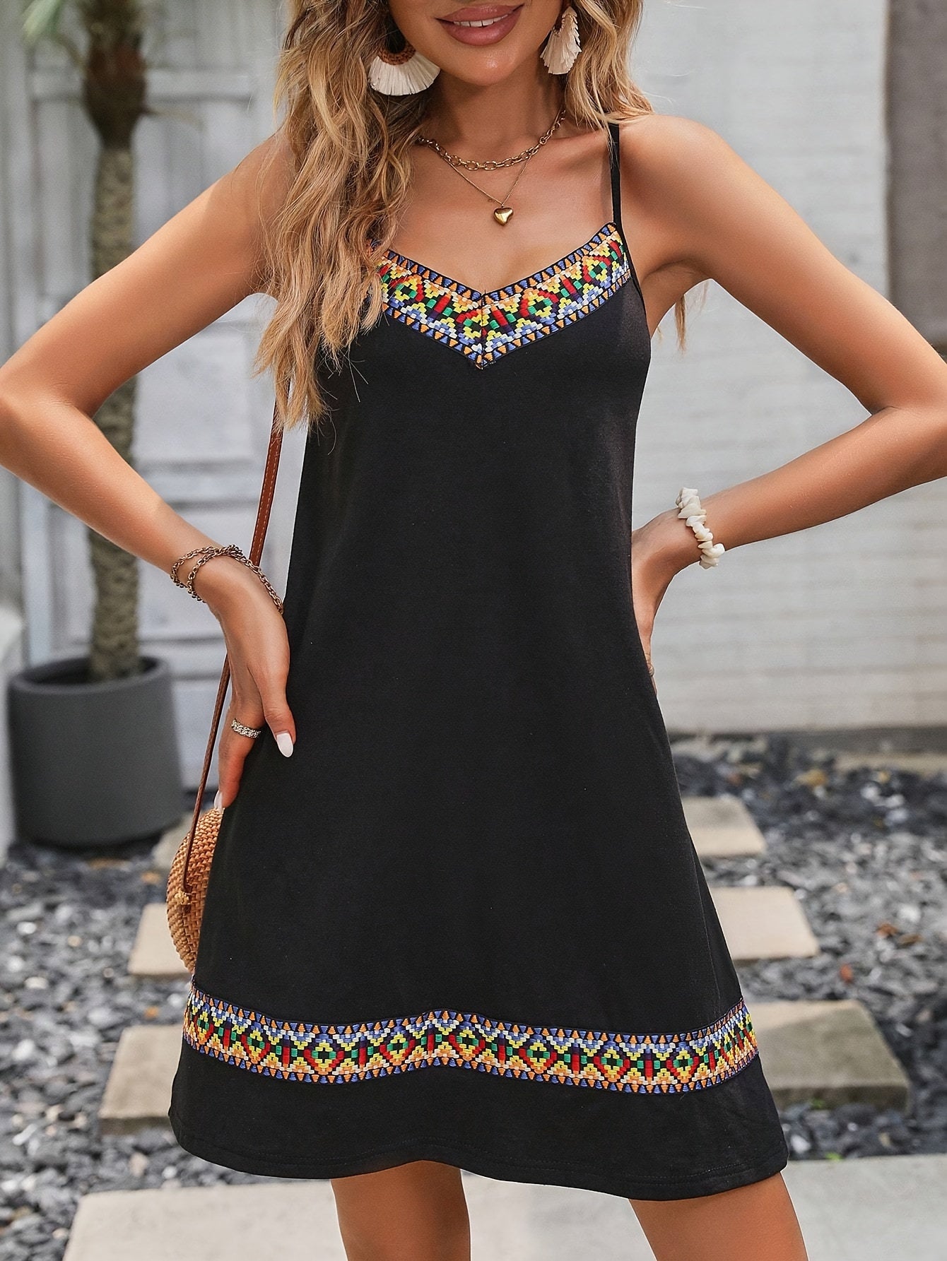 Boho V Neck Mini Cami Dress