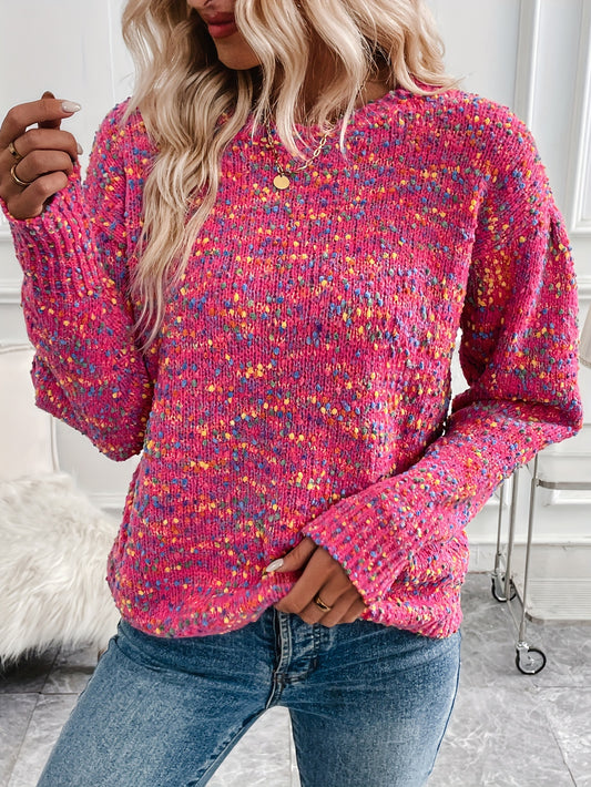 Dotted Crew Neck Sweater In Rose Red