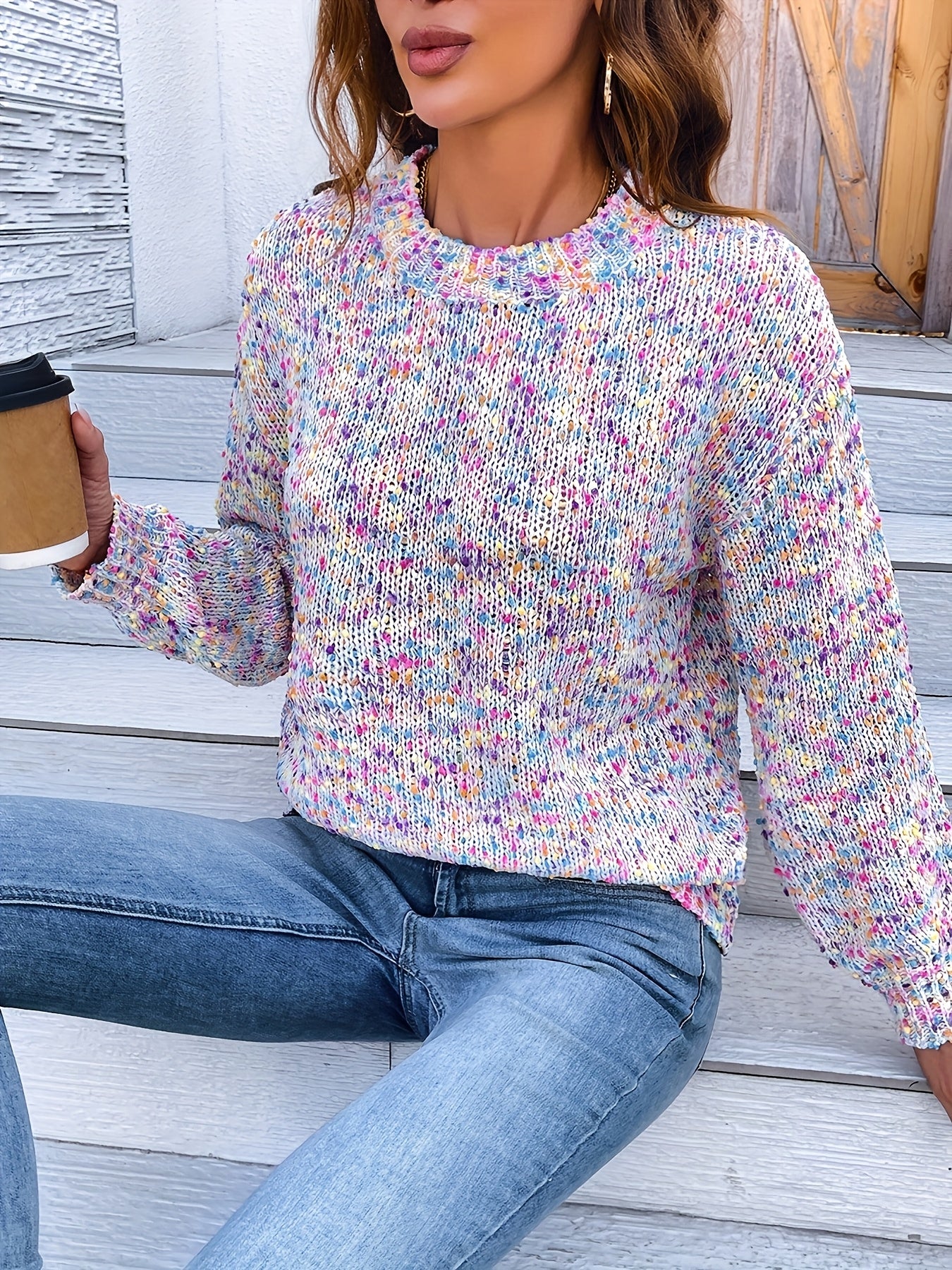 Dotted Crew Neck Sweater In Multi Color