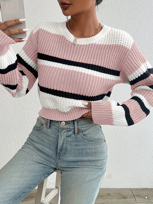 Color Block Cropped Knitted Sweater In Pink