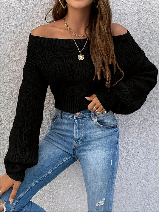 Off Shoulder Cropped Knit Top In Black