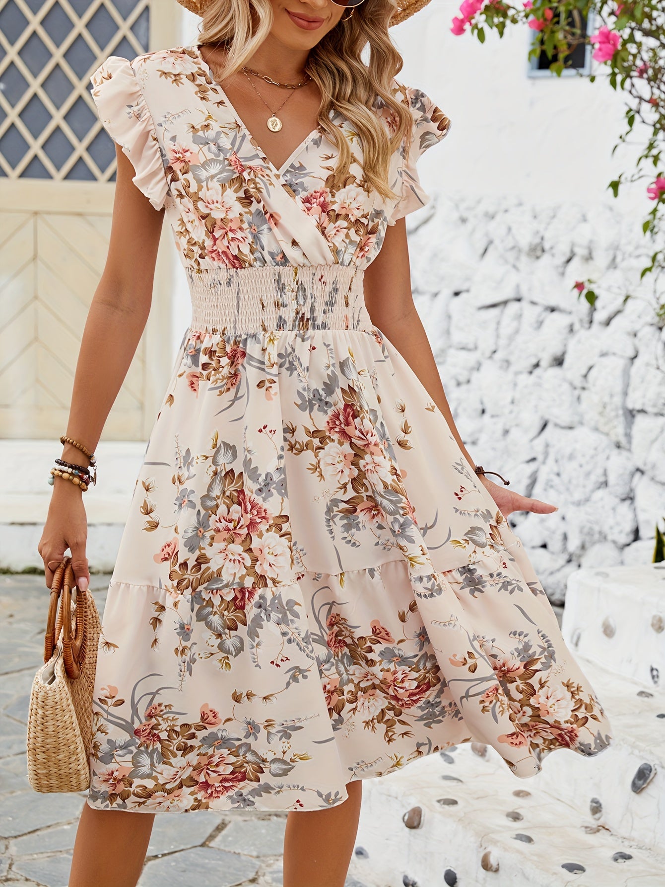 Floral Ruffle Sleeve Mini Dress