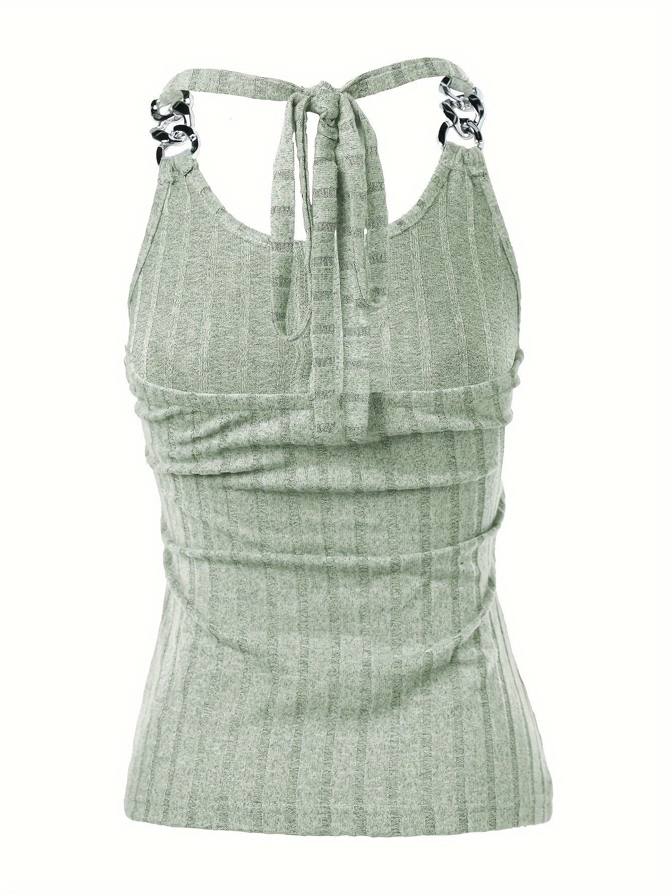 Chain Detail Ribbed Halter Top In Various Colors