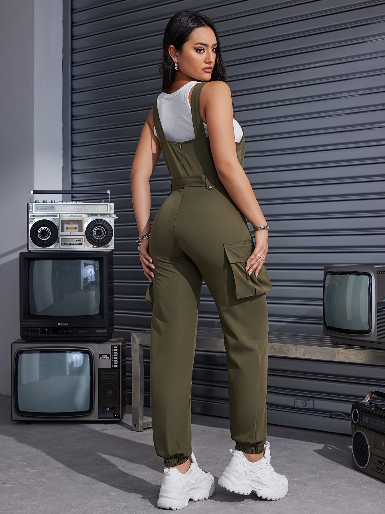 Solid Belted Cargo Jumpsuit In 3 Colors