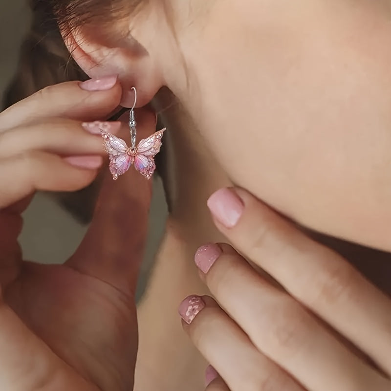 Pink Butterfly Dangle Earrings