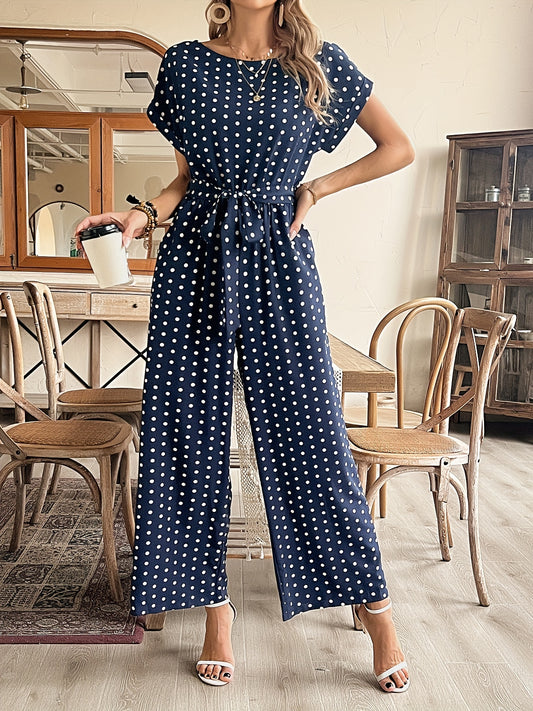 Wide Leg Short Sleeve Polka Dot Jumpsuit