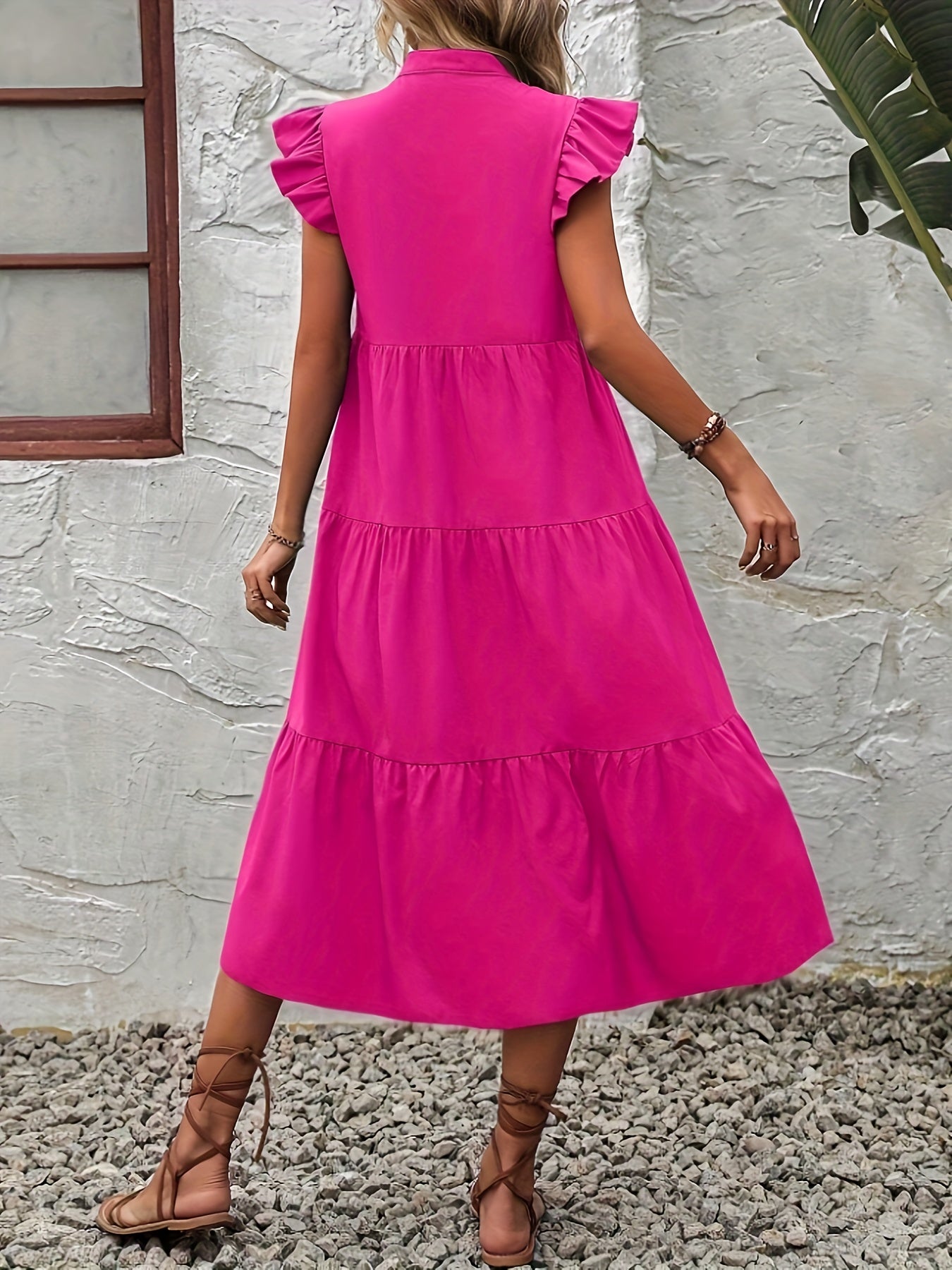 Flutter Sleeve Ruffled Tiered Midi Dress In 2 Colors