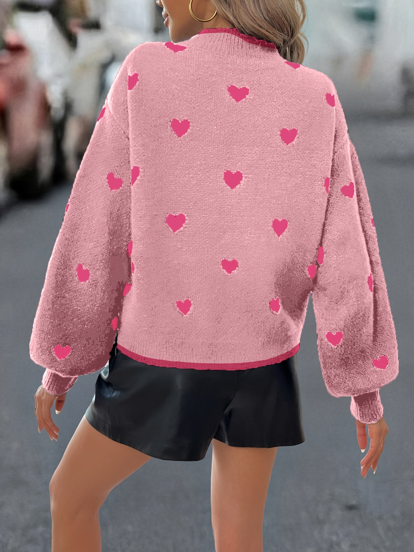 Heart Pattern Knit Sweater In Pink