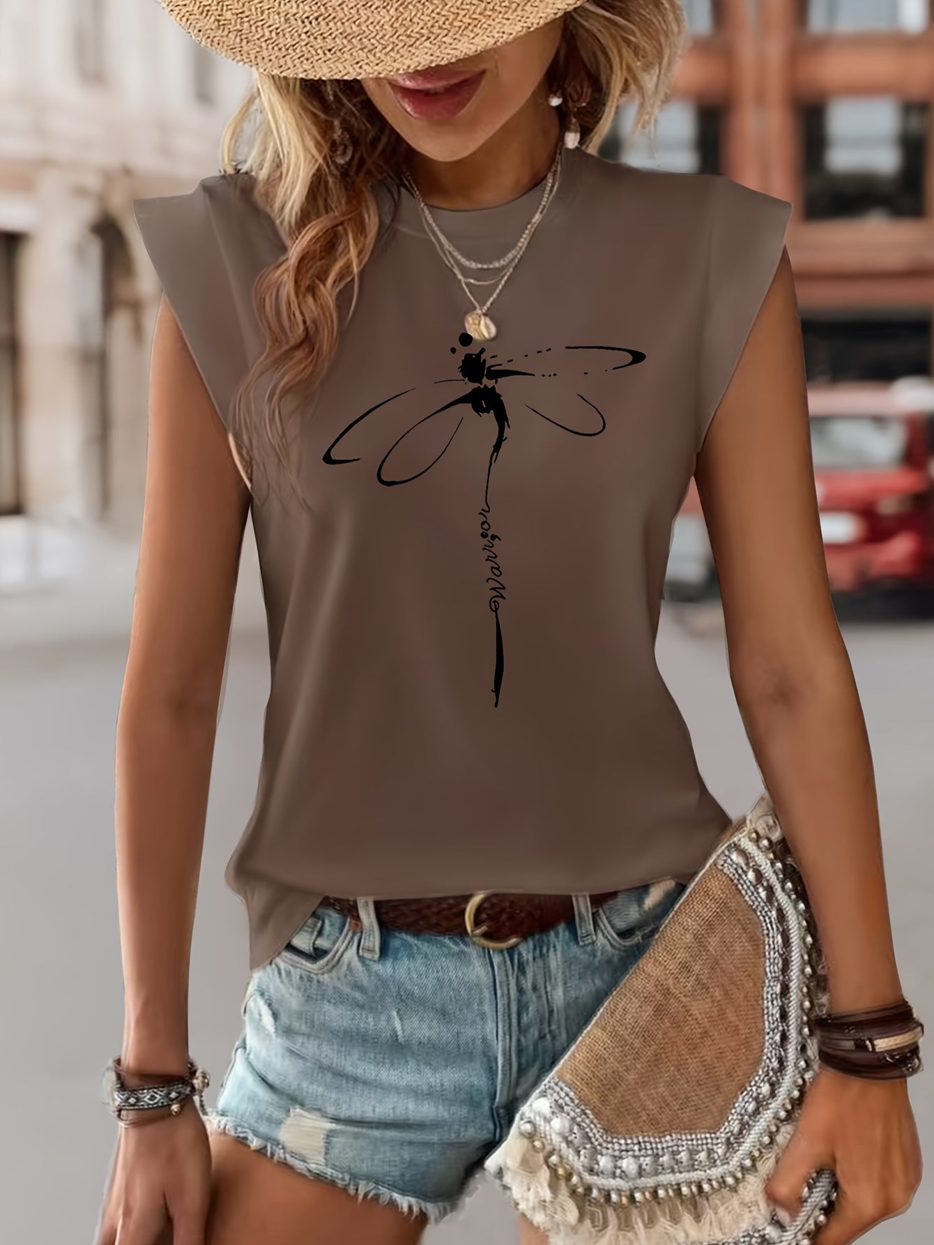 Dragonfly Cap Sleeve Top In 3 Colors