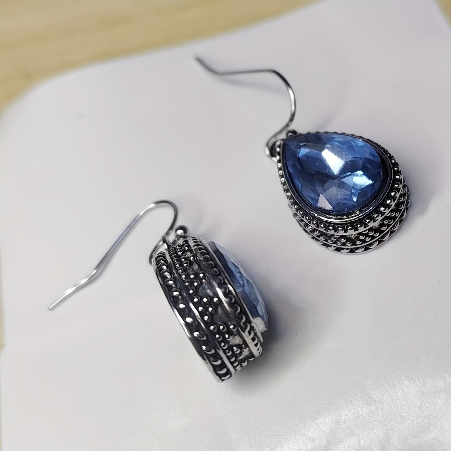 Waterdrop Blue Crystal With Silver Inlaid Earrings