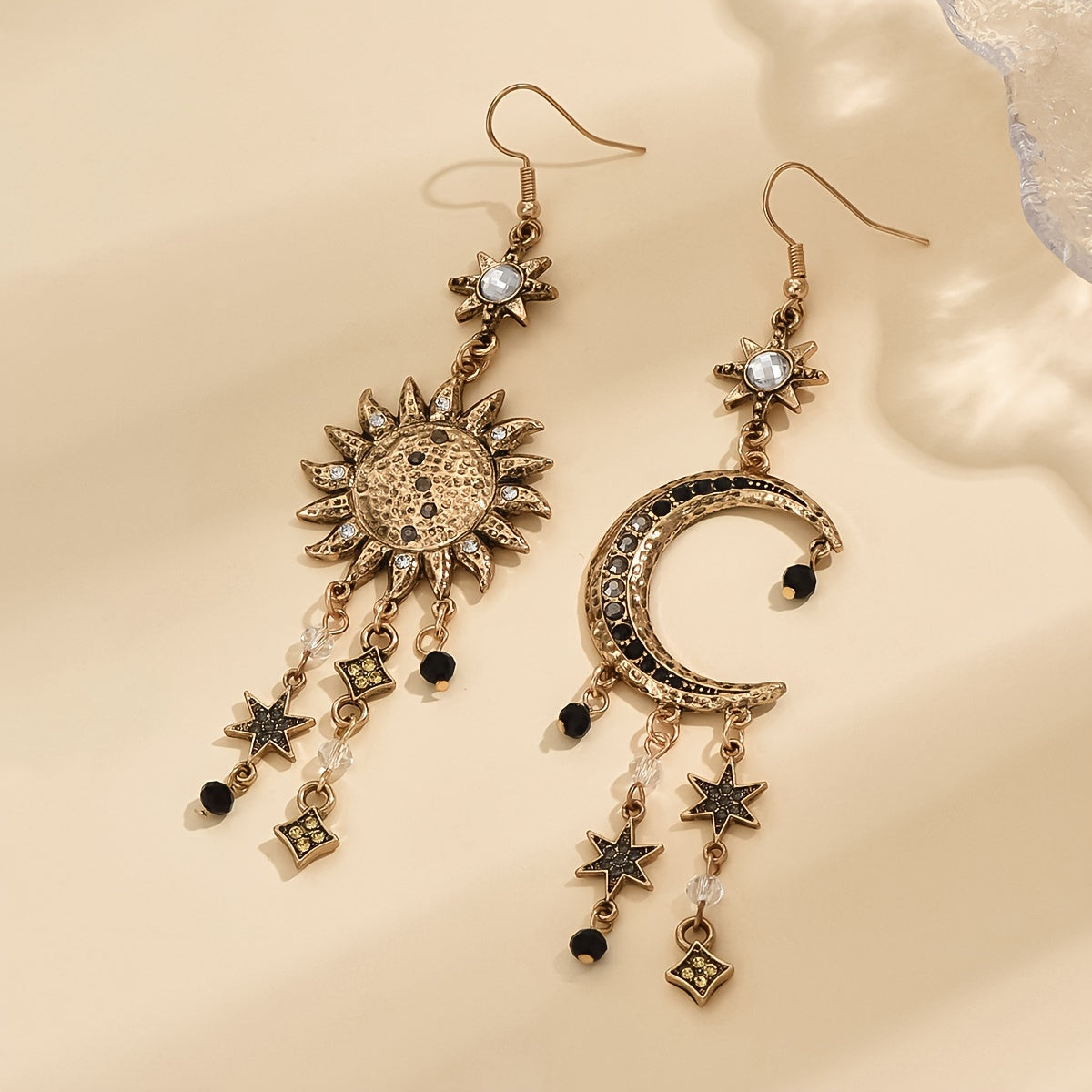 Bohemian Asymmetrical Sun And Moon Dangle Earrings