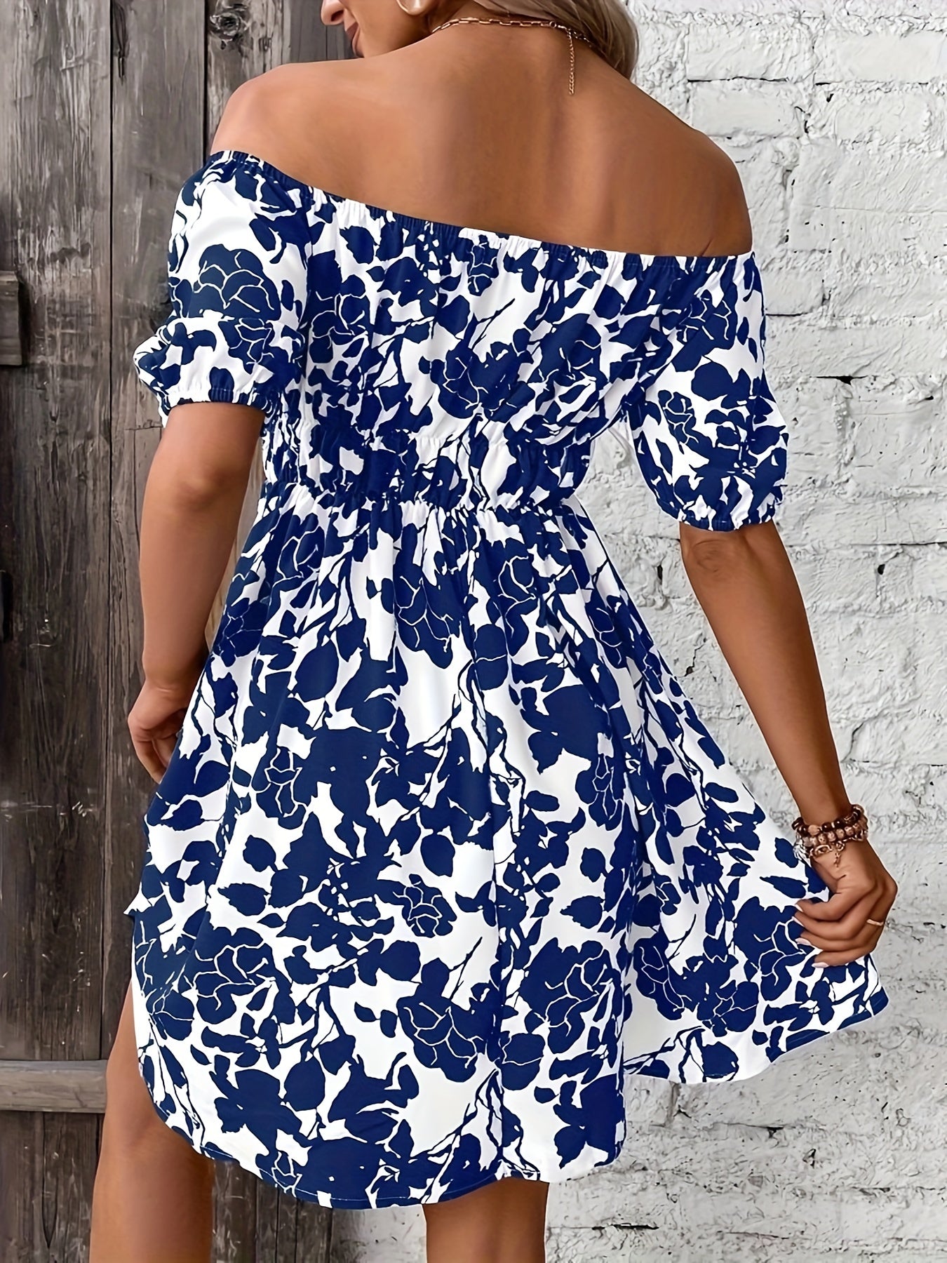 Off Shoulder Puff Sleeve Floral Mini Dress In Various Colors