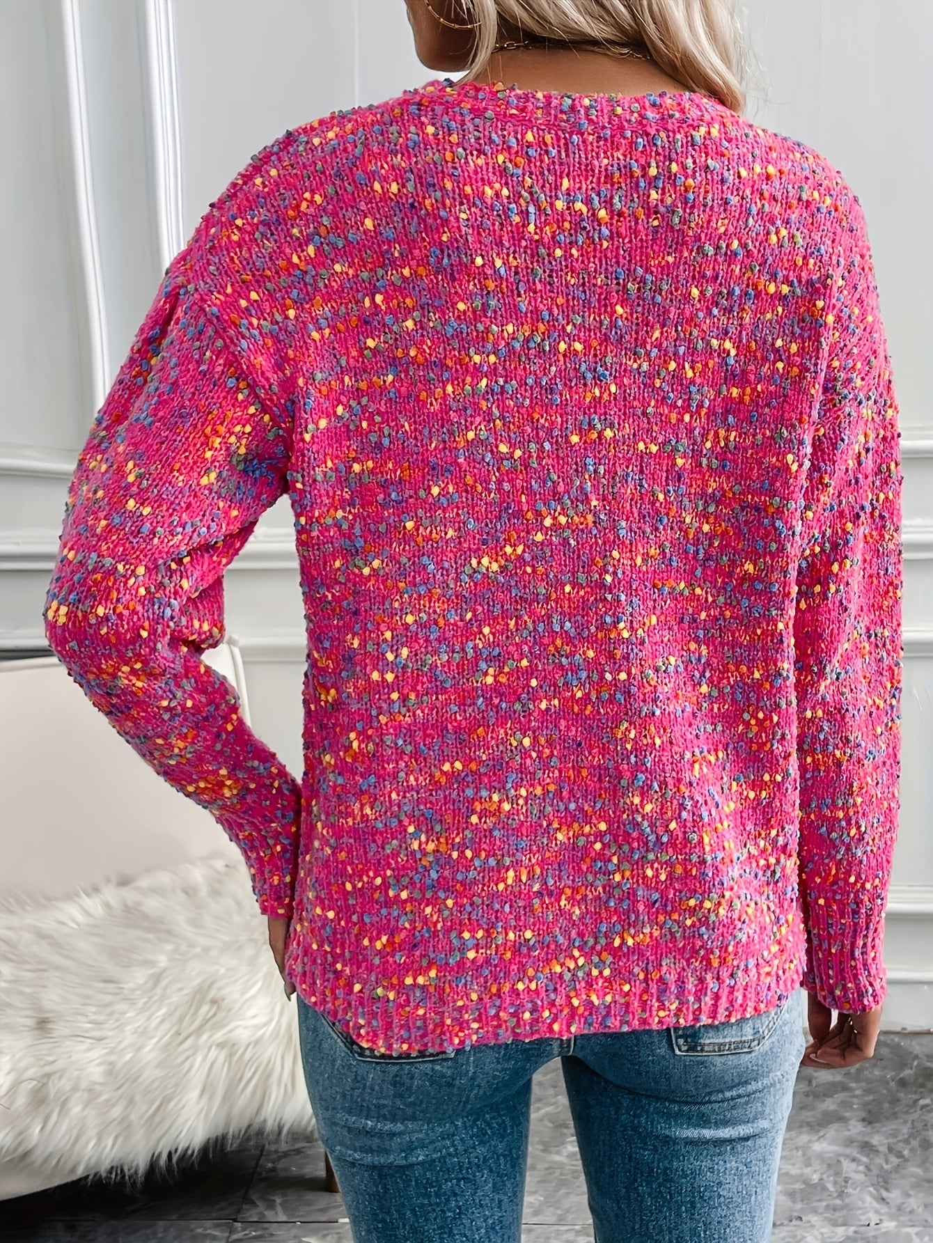 Dotted Crew Neck Sweater In Rose Red