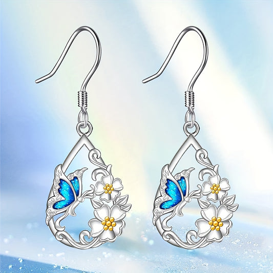 Butterfly With Daisies Waterdrop Dangle Earrings