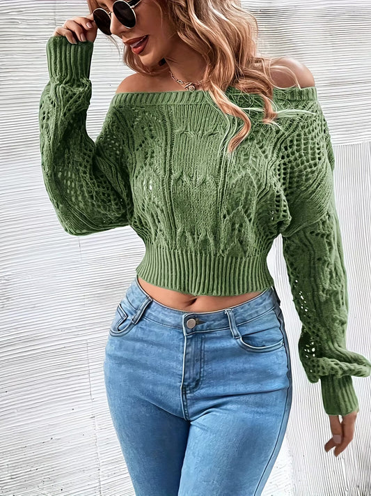 Woman in Emerald Green Cropped Knit Top facing forward up close