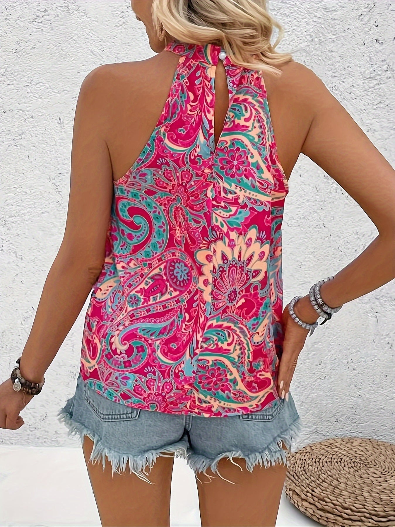 Paisley Print Grecian Neck Tank Top