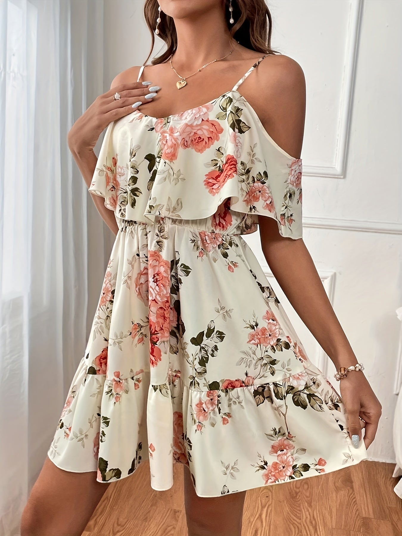 Cold Shoulder Floral Mini Dress In 2 Colors