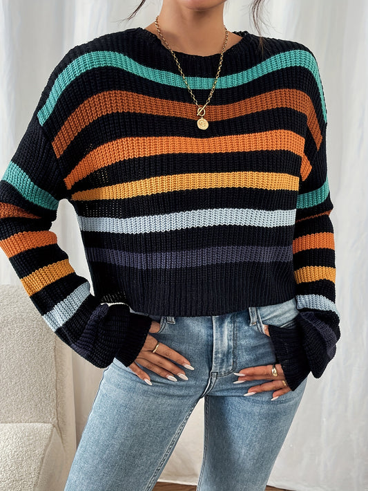 Striped Crew Neck Knitted Sweater