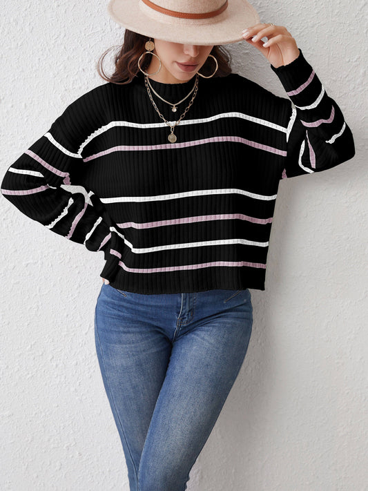 Striped Drop Shoulder Knit Sweater