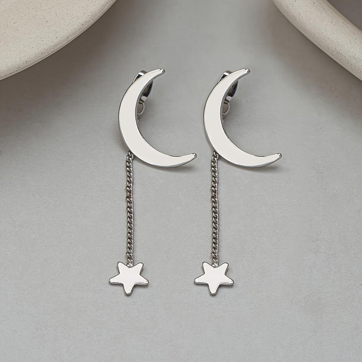 Star & Moon With Detachable Tassel Earrings