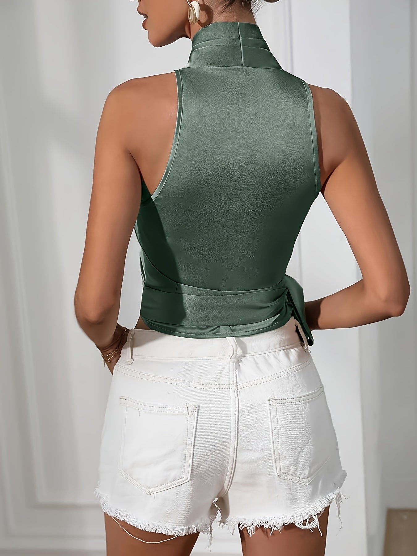 Tie Waist Ruched Halter Neck Top in 3 Colors