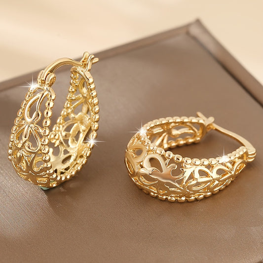 Hollow Filament Hoop Earrings In Gold