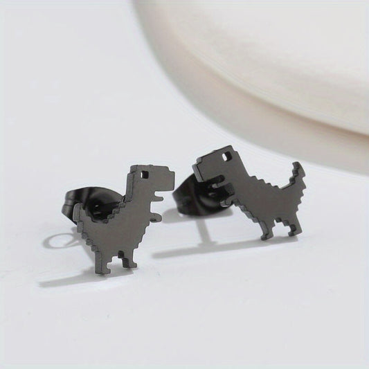 Stainless Steel 8-Bit T-Rex Stud Earrings In Black