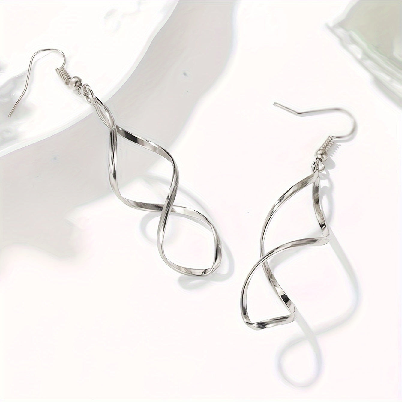 Double Spiral Dangle Earrings In Silver