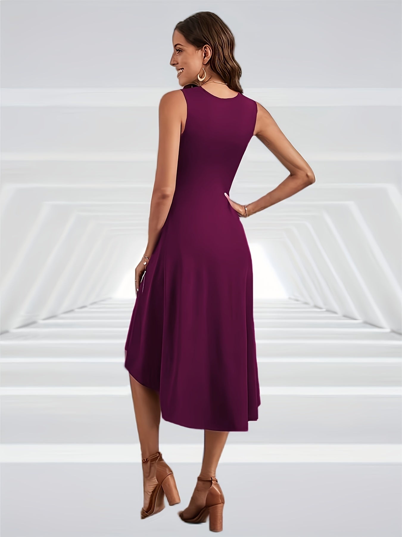 Ruched Asymmetrical Midi Dress