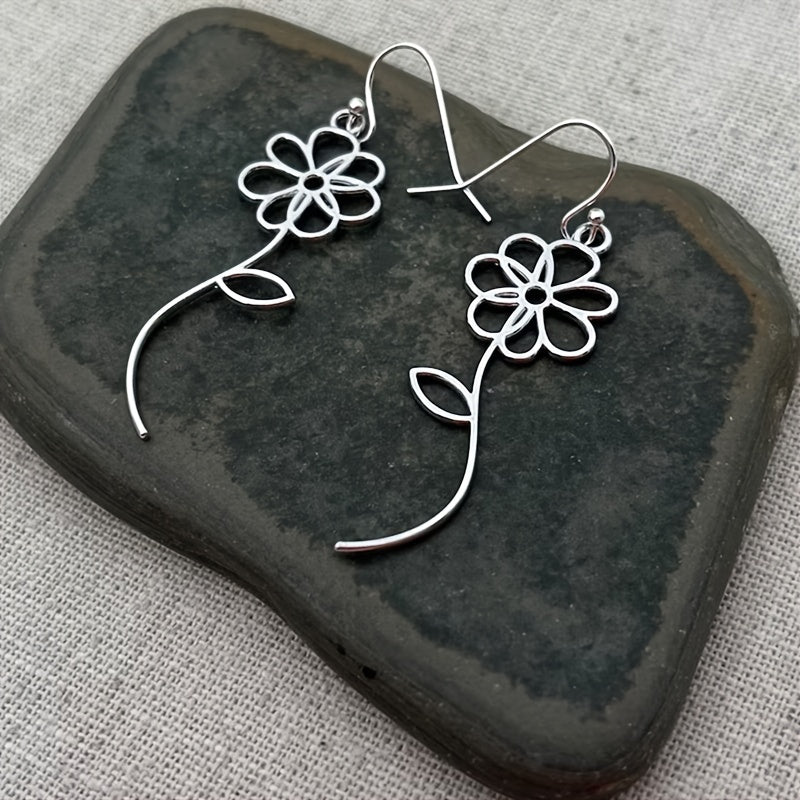 Silver Flower Dangle Earrings