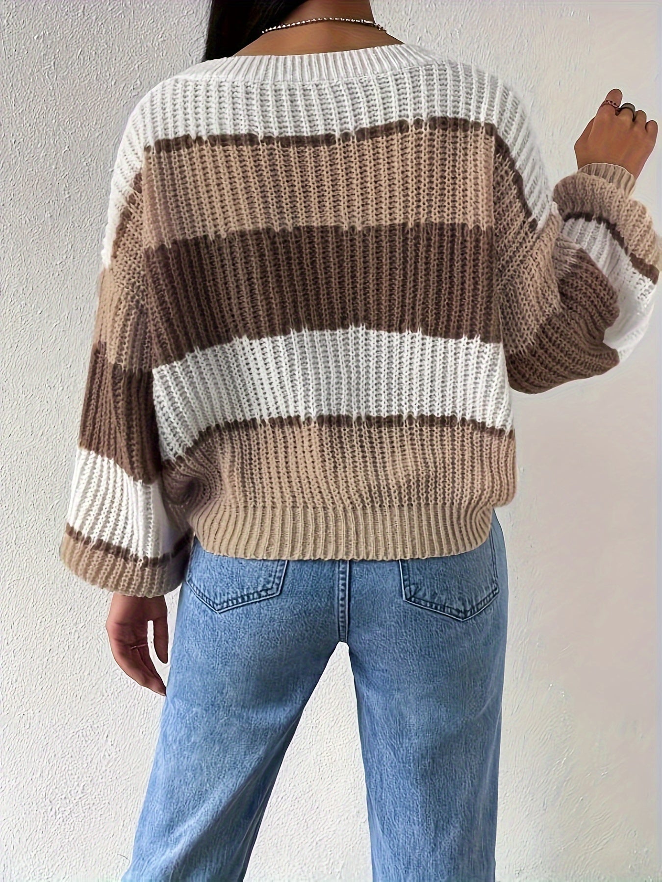 Color Block Crew Neck Pullover Sweater In Brown