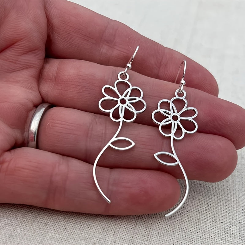 Silver Flower Dangle Earrings